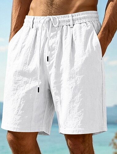  Herr Shorts Linne Shorts Sommarshorts Beach Shorts Snörning Elastisk midja Slät Komfort Andningsfunktion Knelängd Dagligen Utomhus Helgdag Semester Mode Svart Vit Oelastisk