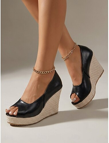  Damen Täglich Urlaub Insel & Kreuzfahrt Keilabsatz Peep Toe Urlaub Kunstleder Loafer Hellbraun Schwarz Weiß