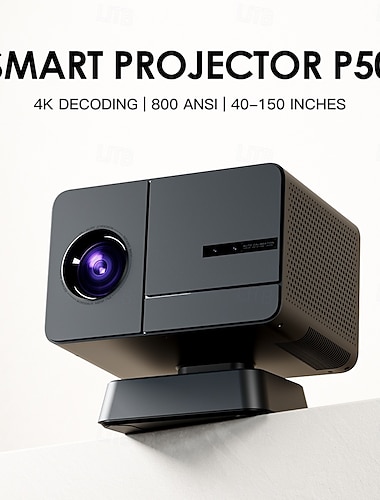  Chytrý projektor P50, 800 ANSI lumenů, 4K dekódovací venkovní filmový projektor s automatickým ostřením &Keystone, 150" projektor pro domácí kino, přenosný videoprojektor do obývacího pokoje, ložnice,