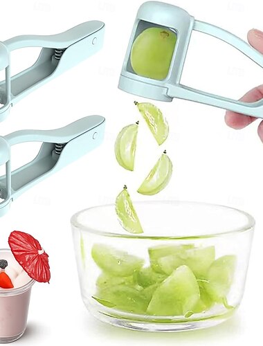  2-teiliger Trauben- und Tomatenschneider, Traubenschneider, Kirschtomatenschneider, Obstschneider für die Küche, kleiner handlicher Obstschneider, für Kirschtomaten, ideal für Trauben und kleines Obst
