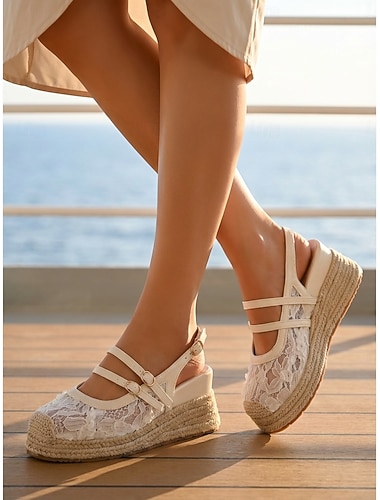  sandali espadrillas con plateau in pizzo da donna – eleganti ballerine con doppio cinturino posteriore, scarpe estive traspiranti in pizzo floreale per crociere, vacanze e resort &abbigliamento casual