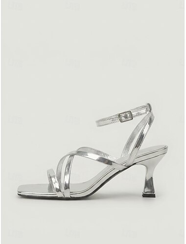  Sandales à petits talons argentés métallisés pour femmes - chaussures élégantes pour cocktails