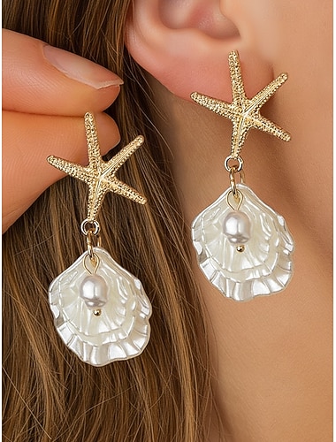  Øredobber i bohemsk stil med skjell i legering for kvinner, konkylieanheng, til strandferie og hverdagsbruk, lette og trendy smykker for kvinner