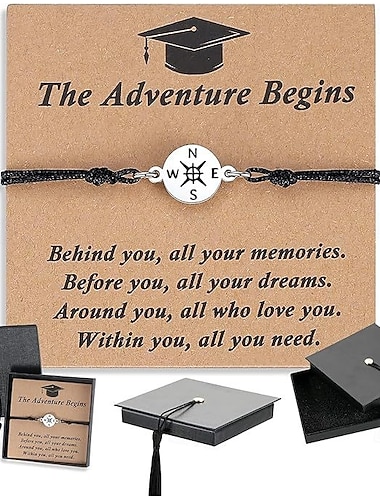  Abschlussarmband mit Kompass für den Jahrgang 2026 – inspirierendes Geschenk für sie und ihn, für Absolventen der 8. Klasse und des Gymnasiums, aus Edelstahl mit herzlicher Karte &Abschlussmützenbox
