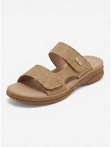  Damskie sandały wsuwane z podparciem łuku stopy w kształcie migdała – regulowane, wygodne kapcie z paskiem na rzep, amortyzowane sandały wsuwane do chodzenia, wewnątrz i na zewnątrz &odzież codzienna