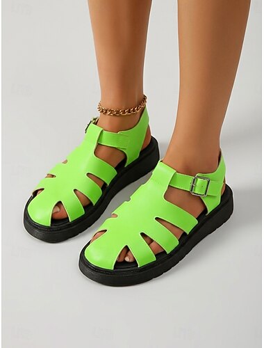  Sandales gladiateur vertes pour femmes, à bout fermé – chaussures de marche décontractées et confortables, sandales d'été légères idéales pour les voyages &utilisation quotidienne