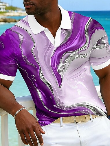  رجالي ظل مجرد قمصان بولو هاواي كم قصير قمصان البولو V رقبة كاجوال ملجأ ملابس الرياضة مناسب للبس اليومي ملابس العطلة طباعة ثلاثية الأبعاد للربيع والصيف أزرق وردي بلاشيهغ أرجواني