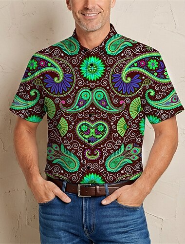  Retro vintage Hippie Jaren '70 Hemd Korte mouwen Hippie Paisley Kostuum Voor heren muziekfestival Feest Alledaagse kleding Volwassenen Hemd Lente zomer