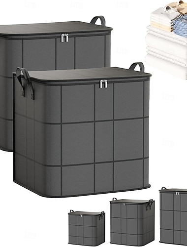  2 organizer antipolvere per piumoni e biancheria da letto, borse portaoggetti pieghevoli extra large con manici rinforzati &cerniere resistenti, armadio impermeabile &spazio sotto il letto per riporre