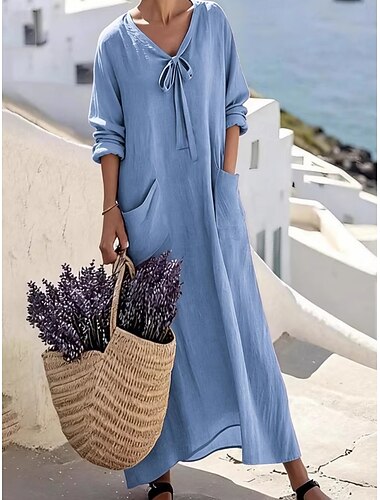  Damen Midikleid Freizeitkleid Baumwoll-Kleid Elegant Mode Modern Outdoor Urlaub Ausgehen Normale Passform Einfach Kurzarm V Ausschnitt Blau Rote Purpur Grün Sommer Frühling
