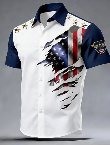  Homme 4 juillet, 250e anniversaire des États-Unis Aigle Drapeau américain Chemise Chemise Boutonnée Manche Courte Patriotique Extérieur Fête Été Printemps Col Rabattu Impression 3D chemises à col