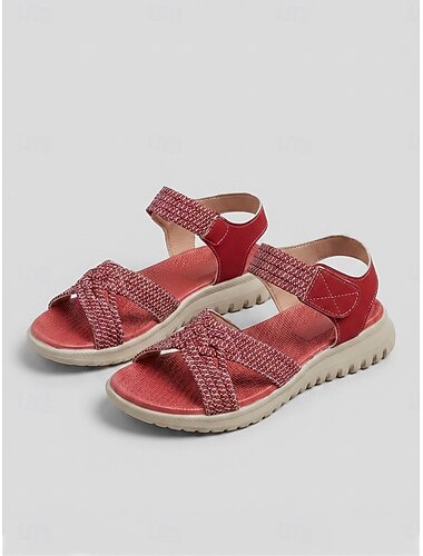  naisten punaiset mukavuussandaalit – säädettävä koukku &lenkkihihnat, kevyet pehmustettu pohja, vapaa-ajan kävelykengät kesäksi, matkoille &päivittäinen käyttö