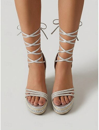  damesandaler med snøring og kilehæl, pensko med åpen tå og stropper til middag på hotellet, ferie &arrangementer på sommerkvelder