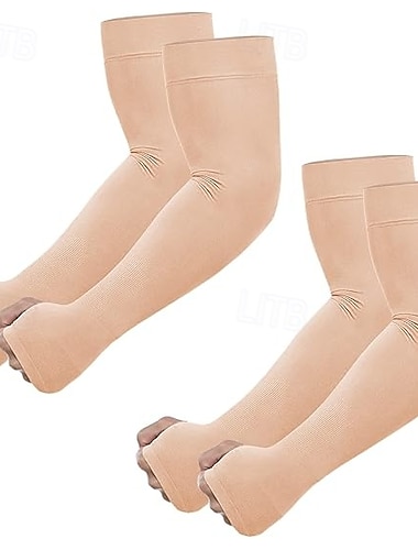  2 Paar UV-Schutz-Armstulpen mit Daumenloch für Männer, Frauen und Jugendliche, kühlende Stulpen zum Abdecken von Tattoos, mittlere Kompression