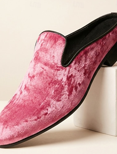  Herre rosa fløyels-mule-loafers slip-on, moteriktige pensko, myke, elegante statement-sko til bryllup, fester, banketter, skoleball og kveldsarrangementer