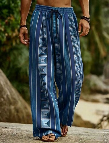  Homme Géométrique Ethnique Clé grecque Pantalons Pantalon décontracté Pantalons Amples Taille Moyenne Boho Vintage Rétro Maison Extérieur Vacances Taille élastique avec cordon de serrage Pantalon en