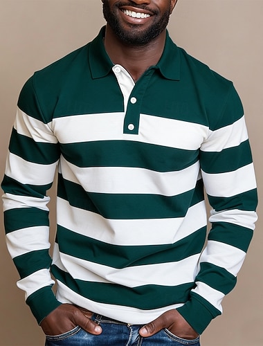  Férfi Vízszintes csíkok Rugby Polo Hosszú ujj Pólóingek Galléros ingek Sportruházat Alkalmi Szabadtéri Iskola Sportruházat 3D nyomtatás Tavasz Ősz Medence Rubin Bíbor