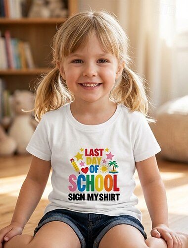  100% Cotone Bambini Ragazze Bianco Grafico Lettera Maglietta Girocollo Manica Corta Vacanza Sport & Outdoor Abbigliamento Quotidiano Sport Moda Casual Stampa Estate