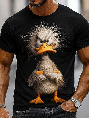  メンズ 不機嫌なアヒルの子 乱れた髪 面白い ユーモラスな漫画 半袖 Tシャツ グラフィック カジュアル フィット ストリートウェア デイリーウェア デザイナー衣料 アパレル S M L XL XXL XXXL