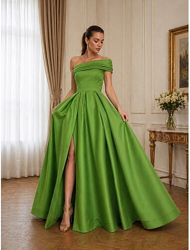  A-Linie Bodenlängen-Abiballkleider Abendkleid Quinceanera Kleider Ballkleid Elegant Prinzessin Ärmellos Eine Schulter Abiball Abendparty Rückenfrei mit Schlitz