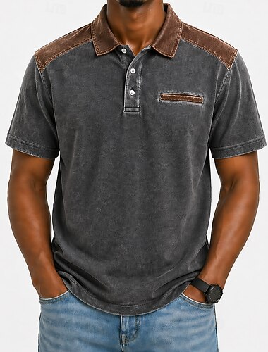  בגדי ריקוד גברים חולצות פולו חולצה 100% כותנה חומצה קזו'אל חגים דש שרוולים קצרים אופנתי בסיסי אחיד עם טקסטורה כפתורים וינטאג' קיץ אביב פול שחור סגול תלתן אפור חולצות פולו