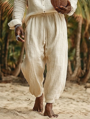  Herren Jogginghose Jogger Hose Sommerhose Baggy-Hosen Strandhose Kordelzug Elastischer Bund Einfach Komfort Weich Volle Länge Täglich Strand Ferien Urlaub HipHop Blau Schwarz Mikroelastisch