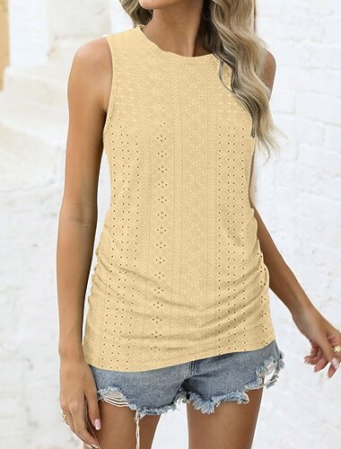  Női Atléta Ujjatlan póló Tee Top Fűzőlyuk Tömör szín Divat Klasszikus Alkalmi Ujjatlan Terített nyak Normál felsők Napi Alkalmi Hétvége Fekete Fehér Sárga Arcpír rózsaszín Rubin Nyár Tavasz