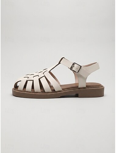  Sandales gladiateur beiges pour femmes – bout fermé, modèle tressé, sandales plates d'été confortables, idéales pour la marche et les voyages. &vêtements décontractés de tous les jours