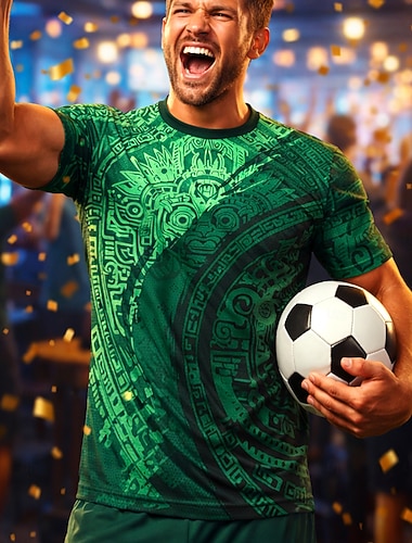  Herre Geometrisk Bokstav & Nummer Mexico Fotballsommer Global Match Treningstrøyer Sommer Kortermet UPF 50 Hurtigtørkende Pustende Treningsstudio Løp Trening Mørkegrønn Sports Sportsklær