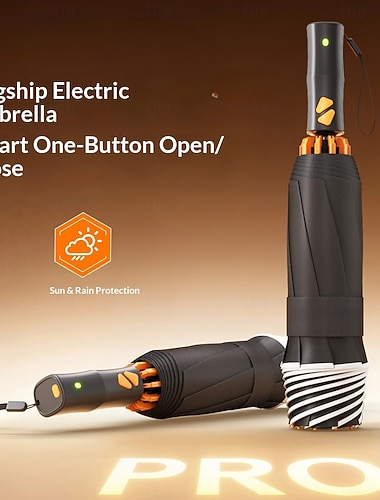  電動傘、スマートなワンボタン自動開閉 &密閉式、防風、日差し、雨からの保護、特許取得済みのハイテク大型旅行傘、UVカット折りたたみ傘（男女兼用）