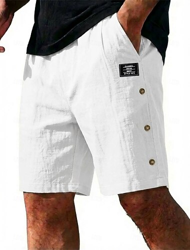  Homme Shorts Shorts en Lin Shorts d'été Shorts de plage Cordon de serrage Taille Élastique Uni Confort Respirant Longueur Genou Quotidien Extérieur Fête Mode Streetwear Bleu Noir Non Elastique