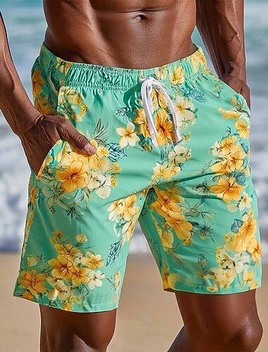  Homme Imprimé Floral Plantes Tropicales Fleurs Maillots de bain Maillots de bain shorts de bain Shorts de Surf Taille Moyenne Hawaïen Vacances à la Plage Poches Latérales doublure en maille Taille