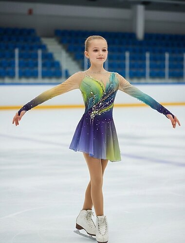  Kjole til kunstløp Dame Jente Skøyteløp Kjoler Lilla Tommelhull halo-farging Høy Elastisitet Profesjonell Konkurranse Skøyteklær Hold Varm Krystall / Rhinstein Langermet Skøyting Kunstløp