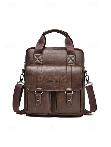  Heren messengerbag van imitatieleer, aktetas met meerdere compartimenten en grote capaciteit, met verstelbare schouderriem, stijlvolle casual en zakelijke reistas voor dagelijks woon-werkverkeer en werk
