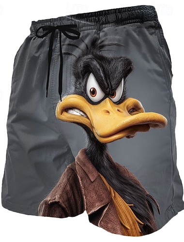  Herren Lustig Ente Comic-Tiere Badehosen Badeanzüge Badeshorts Boardshorts Mittlere Taille Hawaiianisch Strandurlaub Seitentaschen Netzfutter Elastischer Kordelzug in der Taille Designer Bekleidung