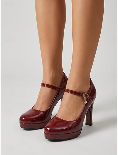  Damesschoenen met rode lakleren plateauzool en ronde teenband, elegante schoenen voor een bruiloftsgast of een tuinbruiloft. &formele evenementen