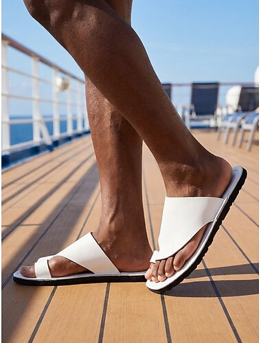  Herren Minimalistisch Lässig Insel & Kreuzfahrt PU Leder Rutschfest Slipper Schwarz Weiß Braun Sommer Frühling Ganzjahres