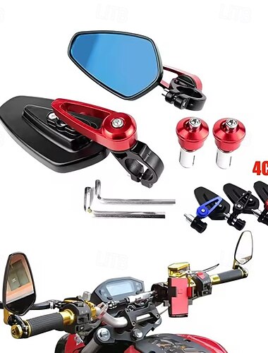  Rétroviseurs universels d'extrémité de guidon pour moto, rétroviseurs latéraux de guidon de 22 mm (7/8") avec verre bleu anti-éblouissement, rétroviseurs réglables en aluminium CNC pour motos