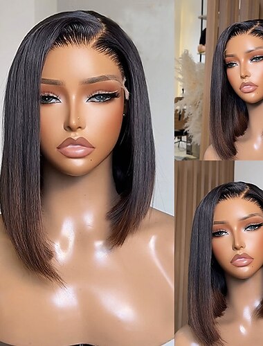  Peluca Pelo Natural Cierre 5x5 Cierre 4x13 Cabello Brasileño Recto Natural Bob corto Mujer Densidad 150% 180% con pelo de bebe Cabello Ombre Entradas Naturales 100% Virgen Sin cola Corta Negro
