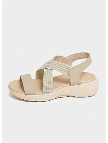  Sandalias deportivas beige para mujer con tiras elásticas y suela acolchada para uso casual de verano y comodidad al aire libre