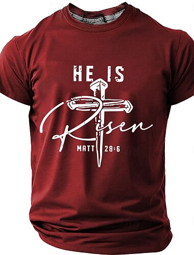  חולצת טריקו לגברים בצבע אחיד עם צלב ישו וחולצת טריקו עם שרוולים קצרים הדפס תלת מימד חולצת צווארון עגול וינטג' רטרו יומי פסטיבל כחול שחור בורדו קיץ אביב בגדים ביגוד S M L XL 2XL 3XL