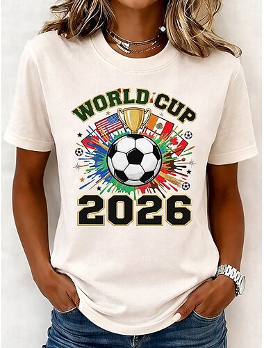  Wereldkampioenschap voetbal 2026 dames t-shirt print graphic voetbalteam stijlvol klassiek casual korte mouwen ronde hals regular tops casual dagelijks zwart wit zomer lente