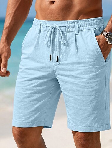  Homme Shorts Shorts en Lin Shorts d'été Shorts de plage Cordon de serrage Avec Poches Taille Élastique Couleur Pleine Confort Respirant Court Occasionnel Quotidien Plage Vacances Mode Noir Blanche
