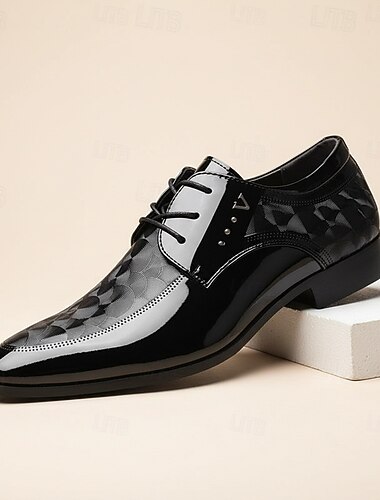  Chaussures Oxford pour homme en cuir verni noir et blanc à motif géométrique - chaussures habillées classiques pour les occasions formelles et les mariages
