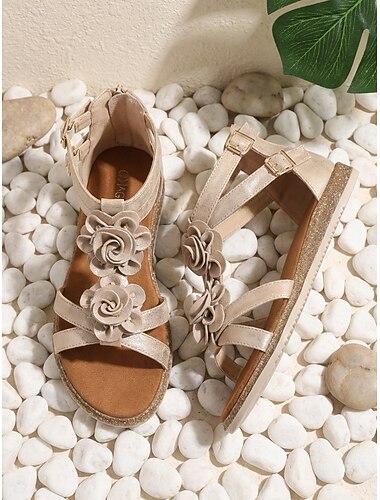  Naisten aprikoosinväriset boheemikukkakuvioiset gladiaattorisandaalit - mukavat remmillä varustetut matalat sandaalit kesälomille ja ulkohäihin &romanttinen matka