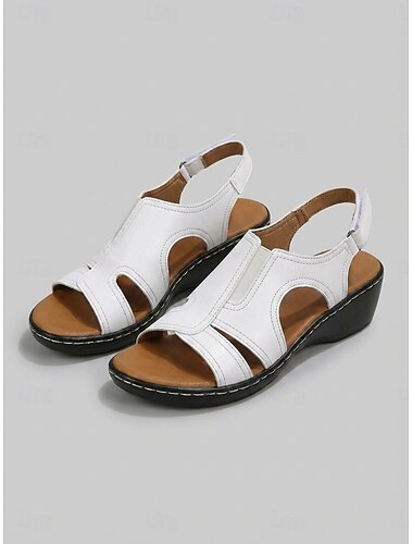  sandalias de mujer sandalias de cuña sandalias de plataforma punta abierta verano playa vacaciones cinta mágica marrón negro blanco