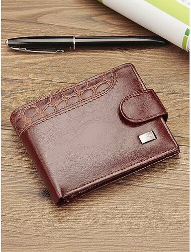  męski portfel ze sztucznej skóry z wytłoczonym wzorem krokodyla, wieloma przegródkami na karty, czarno-brązowy portfel z dwiema składanymi kieszeniami na co dzień, do pracy i w podróż