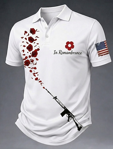 4. Juli 2026 250. Herren Amerikanische US-Flagge Poloshirts Kurzarm Polo-Shirts Hemden mit Kragen Lässig Outdoor Athleisure Knöpfe Atmungsaktives Gewebe Sommer Frühling Rot 1 Rot 3 Weiß