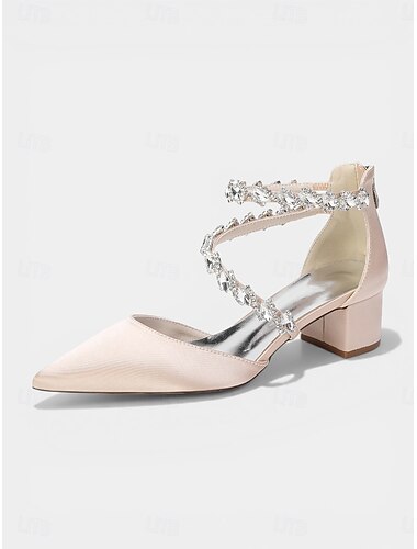  Women's Black Rhinestone Strap Chunky Heel Pumps - Elegant Pointed Toe Cocktail Party Dress Shoes