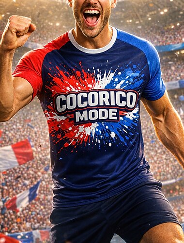  Uniszex Franciaország Foci nyár Globális egyezés Pulóverek Edzés ing Majica za trčanje Nyár Színes Rövid ujjú UPF 50 Gyors szárítás Légáteresztő Hétköznapi Futás Kocogás Fitnesz Tengerészkék